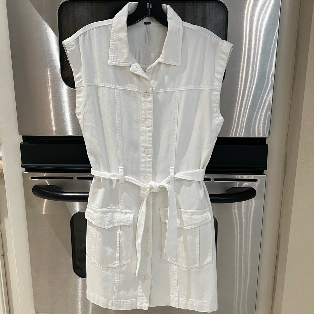 Young Fabulous and Broke White Sleeveless Denim Button-Up Dress with Belt